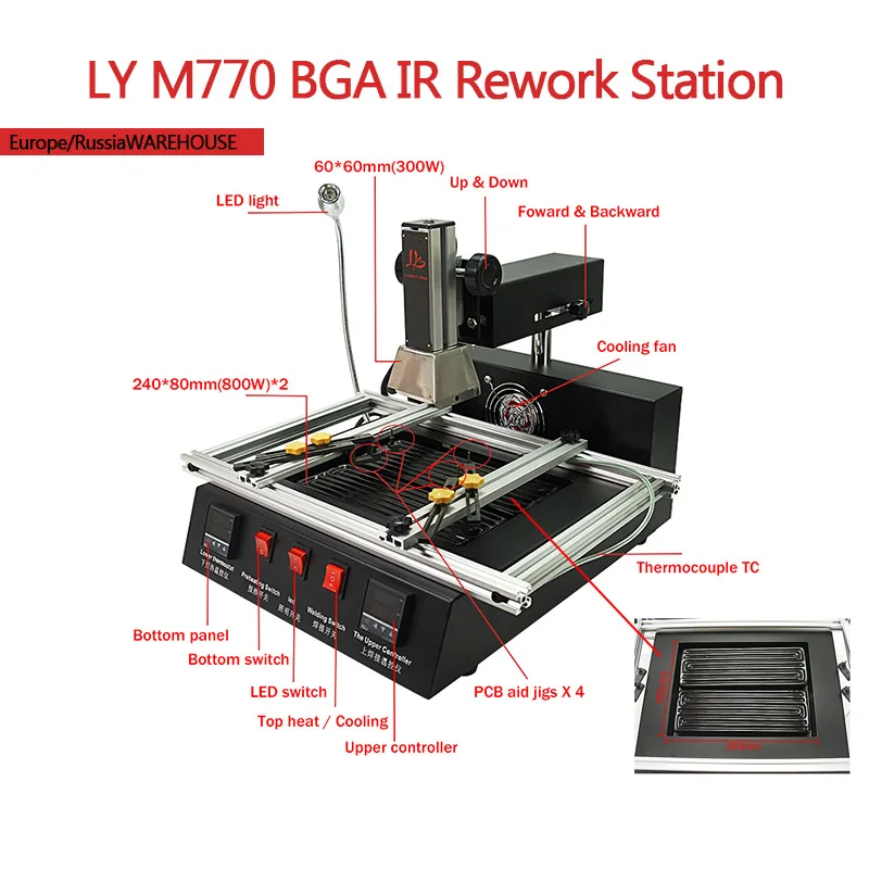 

LY M770 2 Zones BGA IR Rework Station Suitable Repair Computer Motherboard And BGA Chip Heated Foaming 1900W