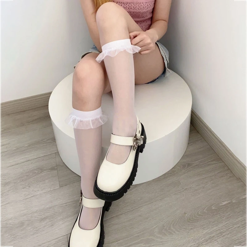 Japanese Lace Stockings Sexy Transparent Ultra-thin Breathable Socks 1 Pair for Students Teenager Girl Women