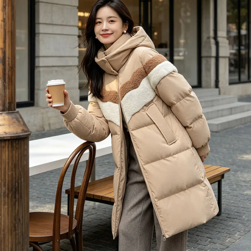 2026 Winter New Women's Down Jacket Splicing Commuter Windproof High Collar Fashion Down Jacket