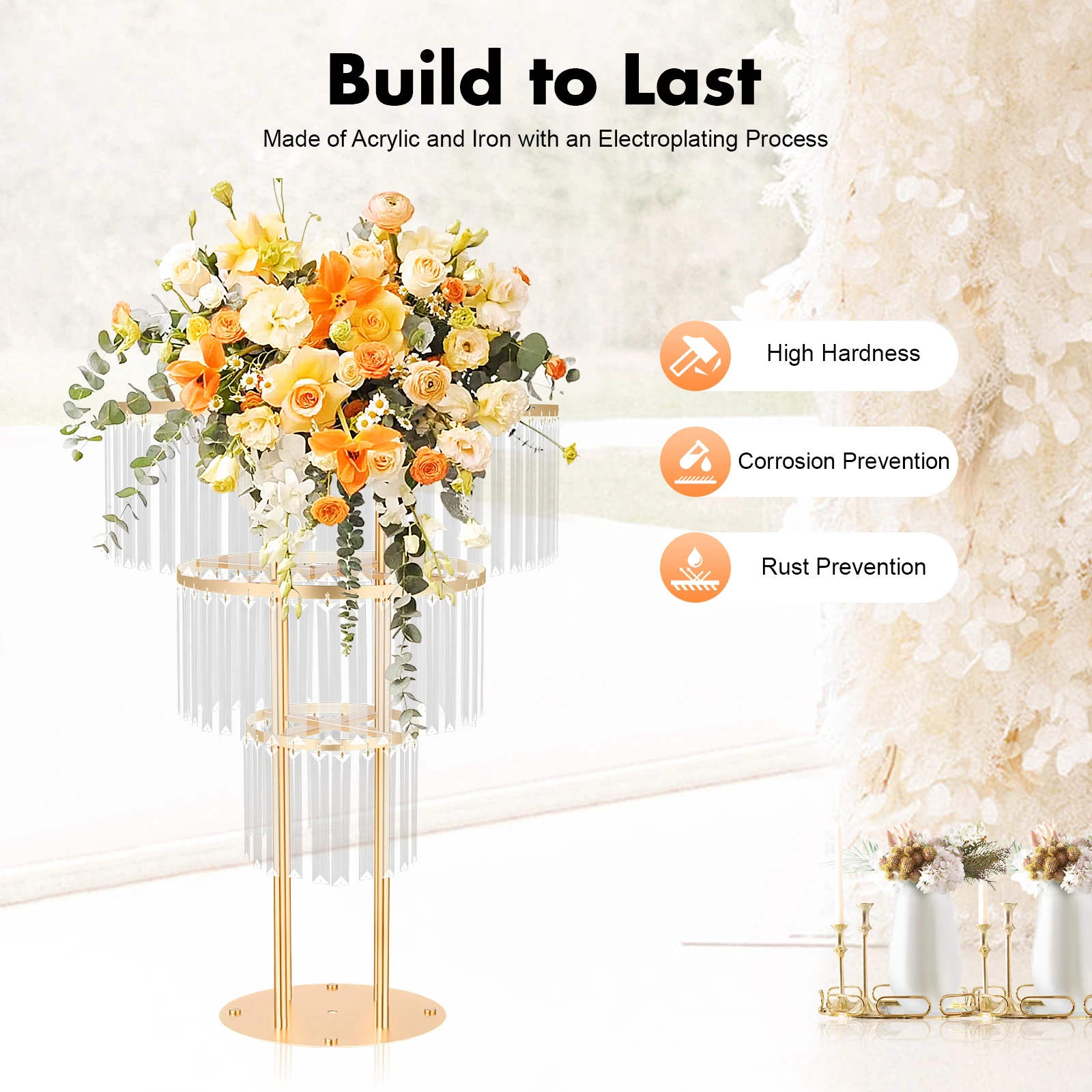 

3-Tier Wedding Vases Centerpieces 28.34inch Crystal Flower Stand, Modern Gold Round Pedestal Stand for Wedding Birthday Party