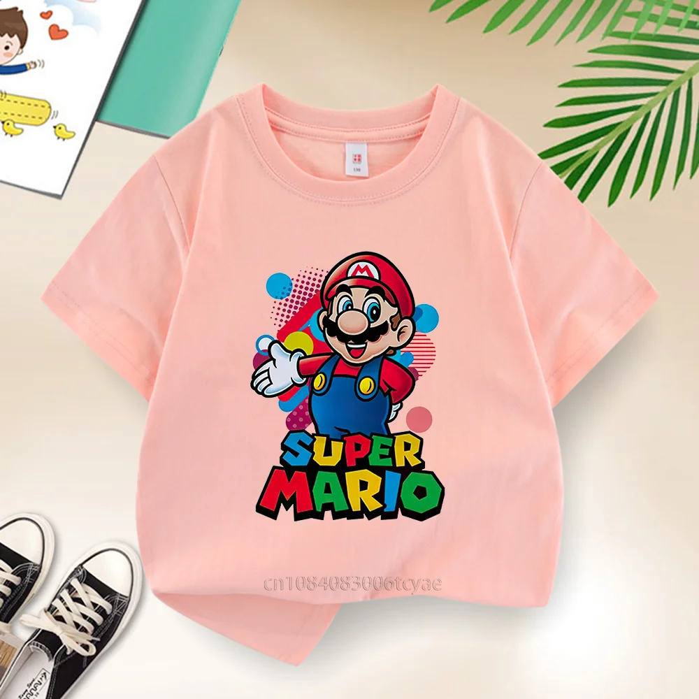 Summer Cotton Baby T-shirt Kids Mario Cartoon Short Sleeve Boys Girls Clothing Casual street Creative short sleeve ages 3-12