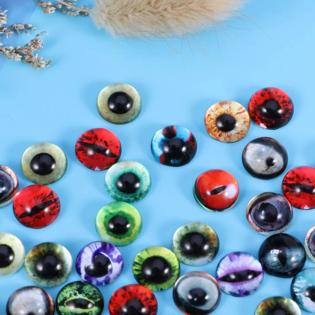 50Pcs 12Mm Round Glass Animal Eye Cabochons Flat Back for Jewelry Design Earrings Rings Cufflinks Art Sculpture DIY Craft
