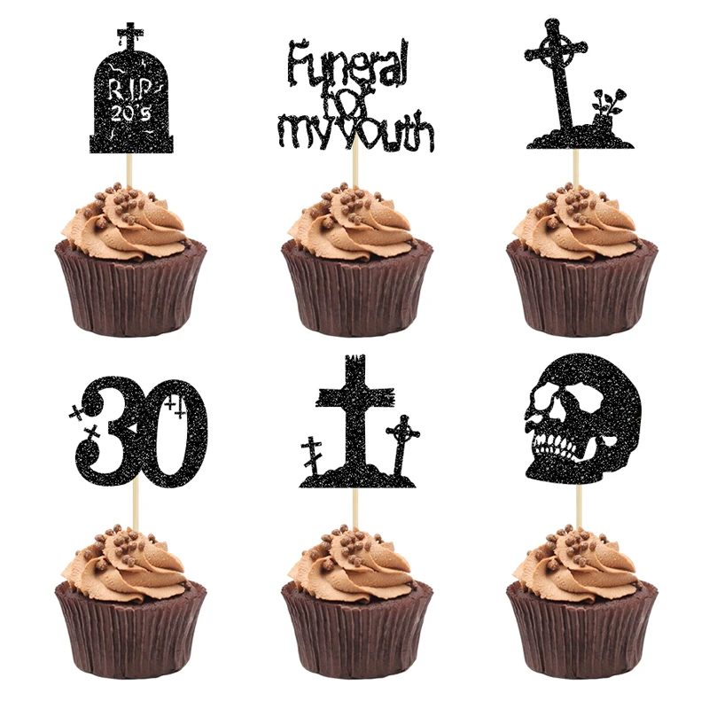 YOMDID 24 Stück Death To My 20S Kuchendekorationen, RIP 30. Geburtstag Cupcake-Topper, Gothic Geburtstags-Cupcake-Deko – Detail 7