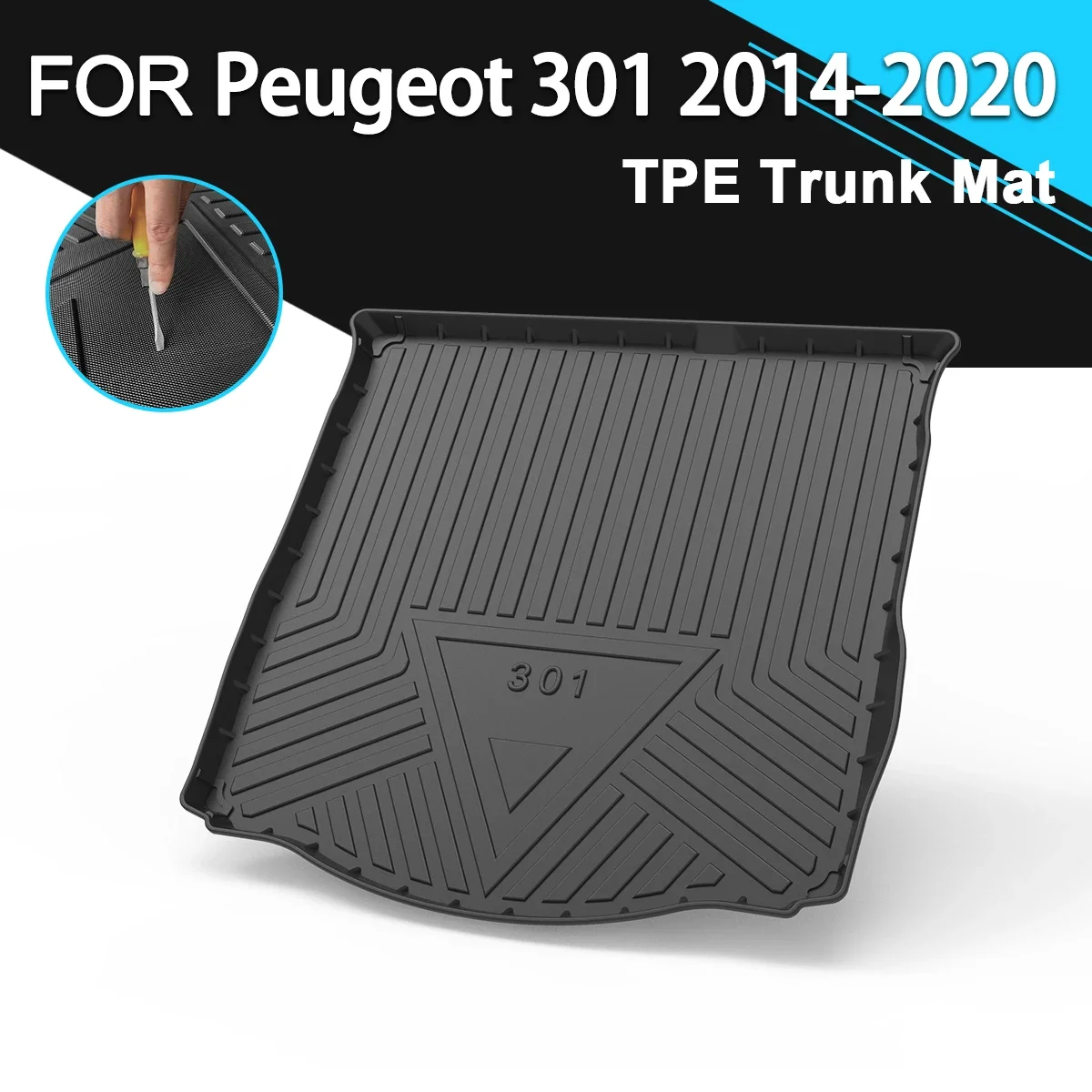 Trunk Mat  TPE FOR Peugeot 301 2014-2020 Car Waterproof Non-Slip Rubber Cargo Liner Accessories