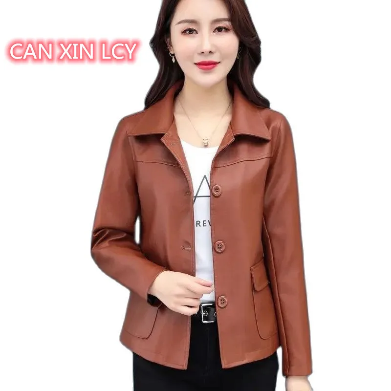 

Women PU Leather Jacket 2022 Spring Autumn New Female Faux Leather Faux Leather Femme Casual Slim Leather Overcoat Lining 4XL