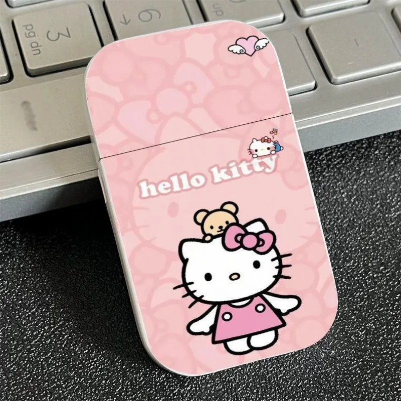 New Cute Sanrio Kawaii Hello Kitty Lighter, Pink Flame Windproof Metal Lighter, Complimentary Small Tools, Customized, Wholesale