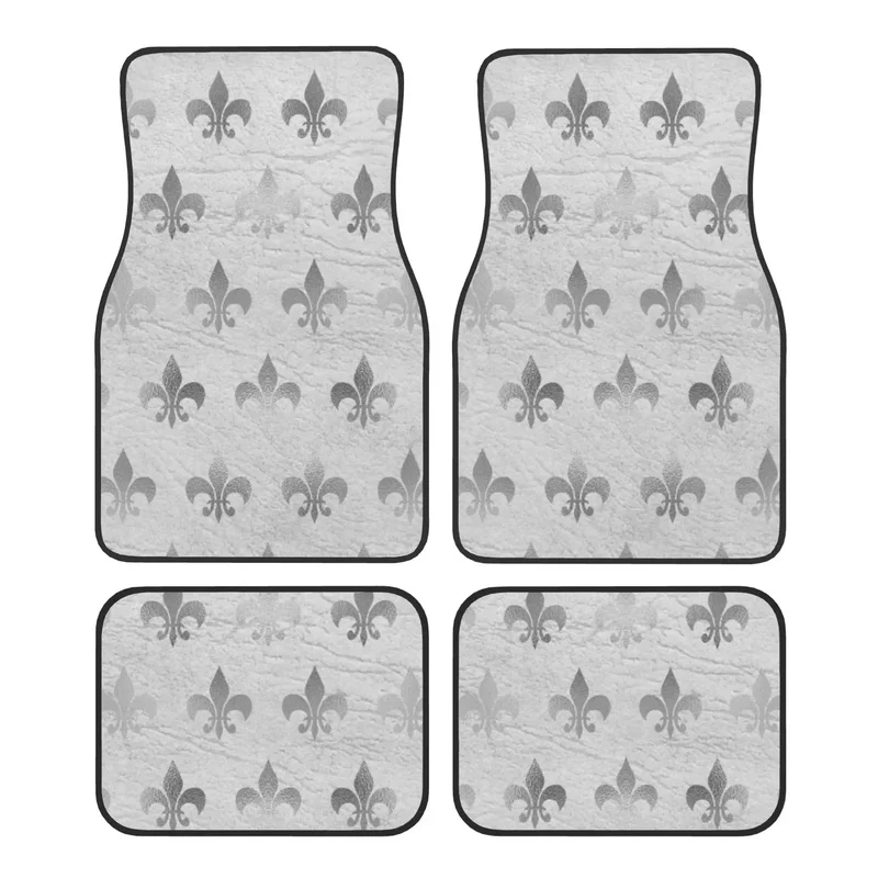 Fleur De Lis Car Floor Mats of 4 Pieces Crystal Velvet Carpets Rugs Lily Flower Universal Car Front Rear Carpets Foot Mats 3