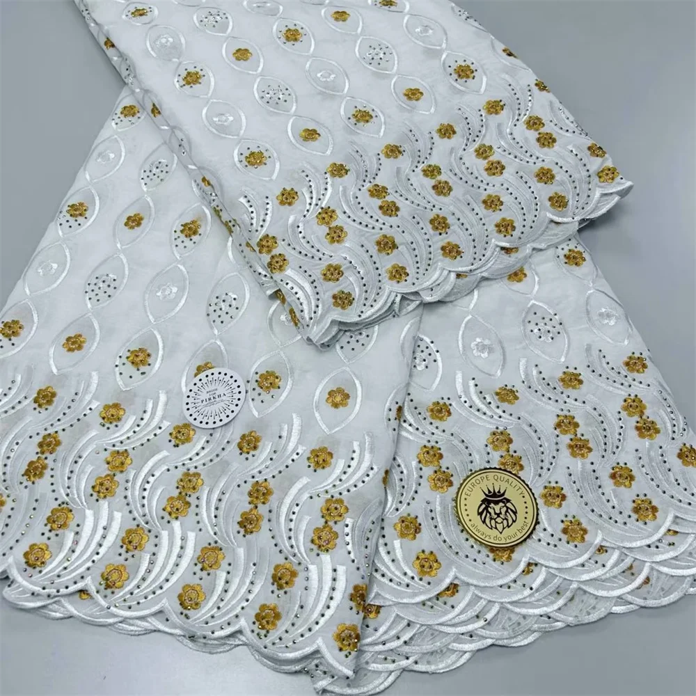 

2023 High Quality 5 Yards African Cotton Lace Fabric With Stones Swiss Voile Lace in Switzerland For Wedding Party Dress x-0110