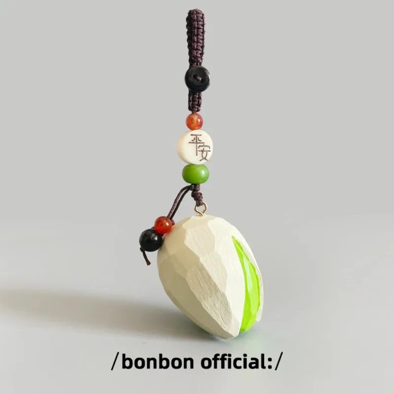 Hand Carved Pistachio Shape Wooden Key Pendant Cute and Creative Gift for Car Keys and Backpack Charm Perfect for Classmates