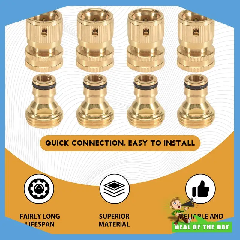 24-Hour Delivery Garden Hose Quick Connector Solid Brass,3/4 Inch GHT Thread Fitting No-Leak Water Hose Female And Male Adapter