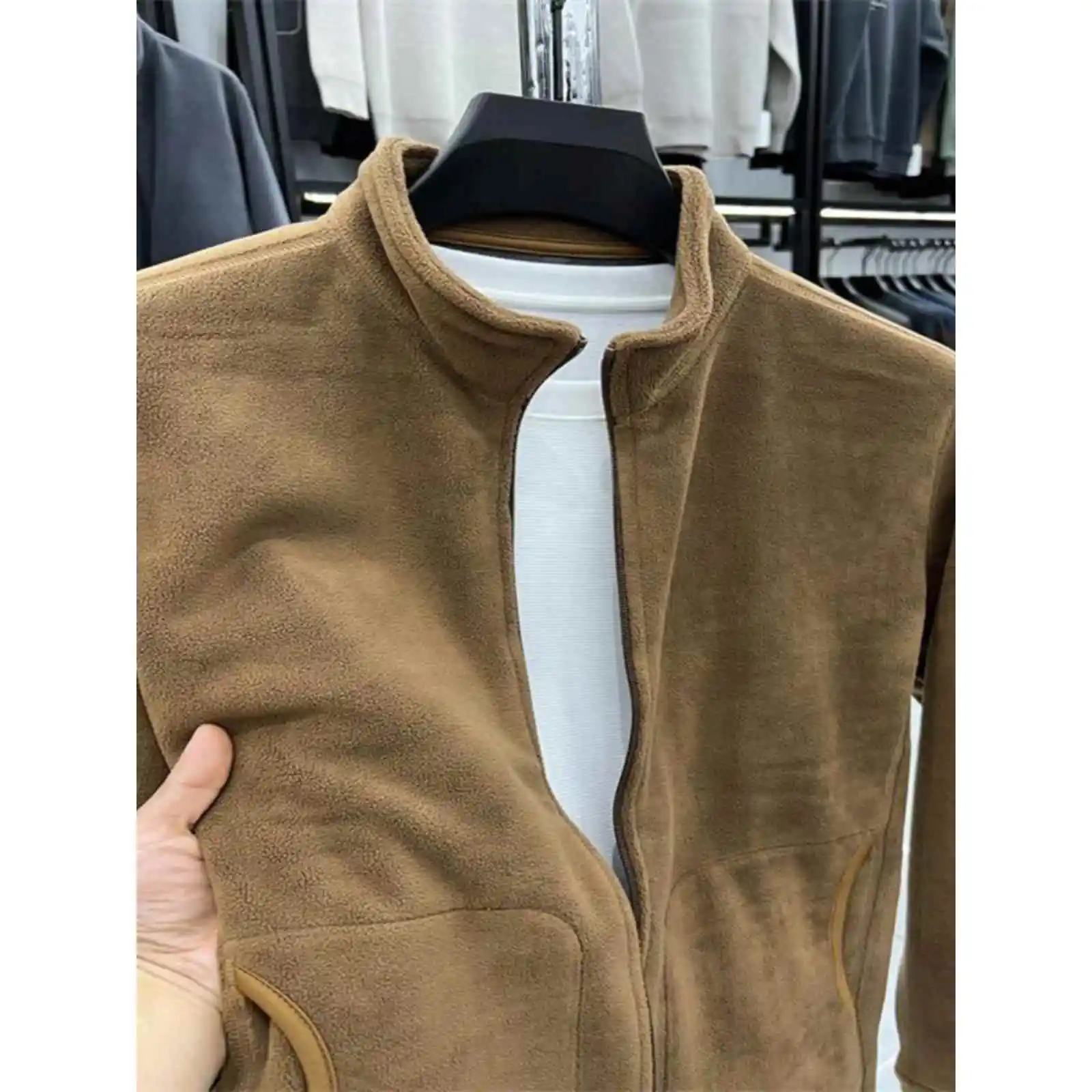 

Thiened Autumn Winter Men's Jaet Stand Collar Zipper Cardigan Fce Lined Sweatirt Warm Pure Color Coat for Middle-Age...