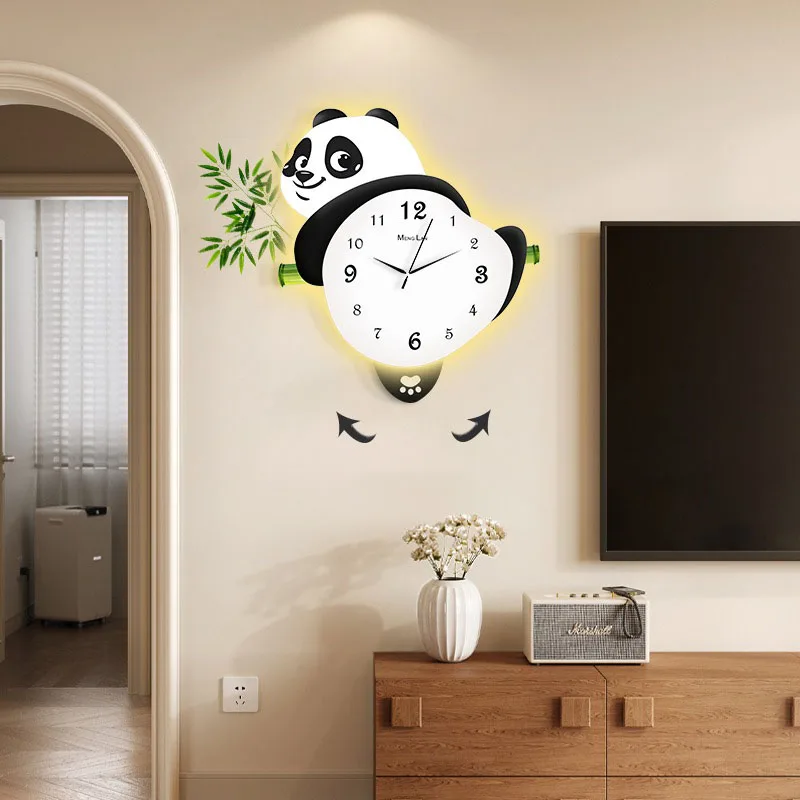 Panda Wall Clock 3D Sculptural Art LED Backlight Silent Quartz Movement Kids Room Decor Modern Living Room Entryway Home Decor