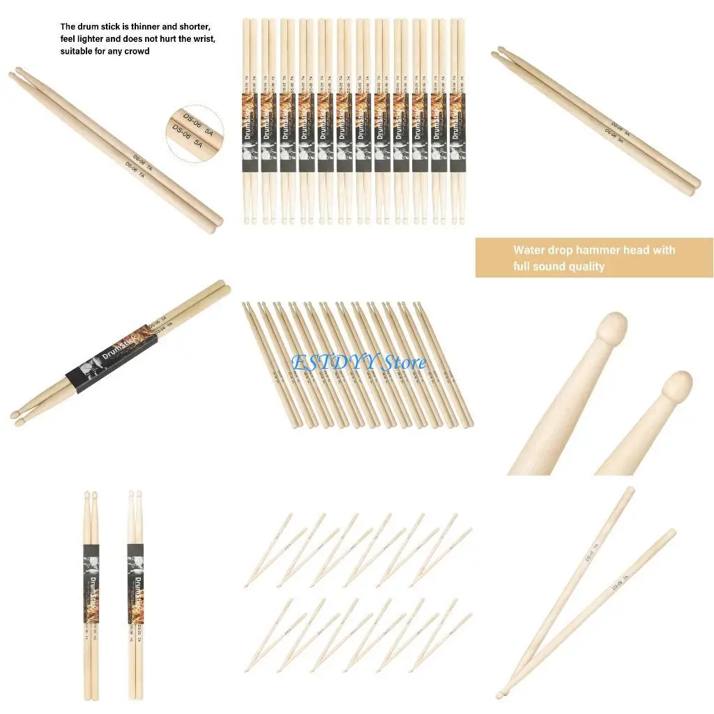 

G6DE 12Pair 5A/7A Drum Practical Drumstick Nonslip Light Weight Drumsticks