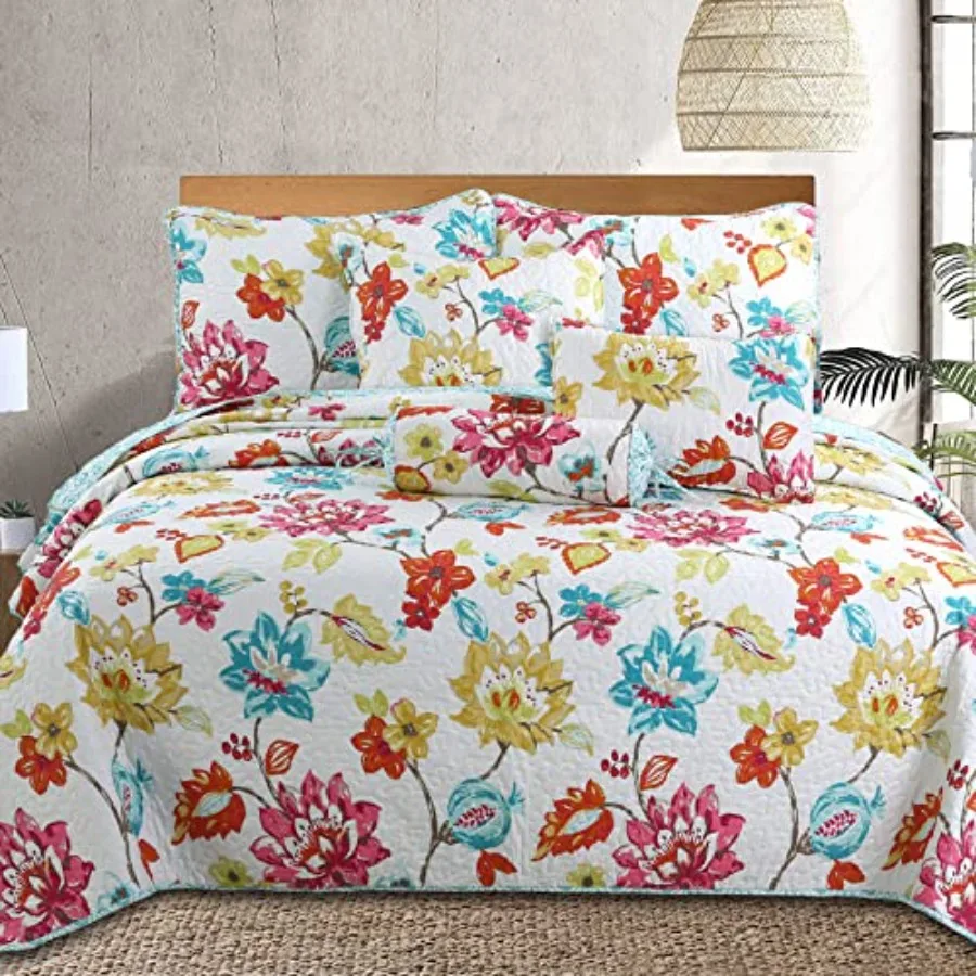 

Paisley Quilt Set Queen Size 3-Piece Lightweight Bedspread Soft Boho Floral Bedding Set with 2 Pillow Shams All Season Coverlet
