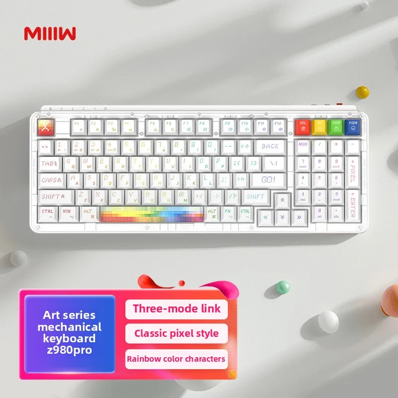 

Z980 Pro Max Tri Mode Механическая клавиатура Прокладка Структура Горячая замена 83/98 клавиш RGB Bluetooth Беспроводная проводная клавиатура Game Offie