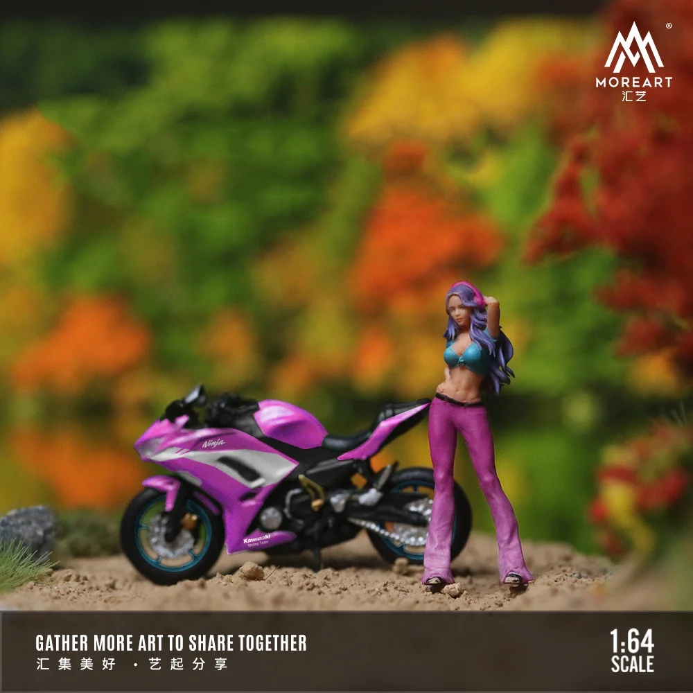 Moreartkawasaki忍者オートバイ人形セット、紫モデル、かわいい女の子、1:64、650