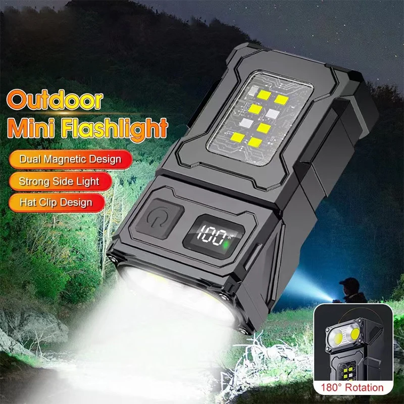 

MINI USB Rechargeable LED Flashlight Portable Tail magnet flashlight Super Bright Camping Lantern Side COB emergency light