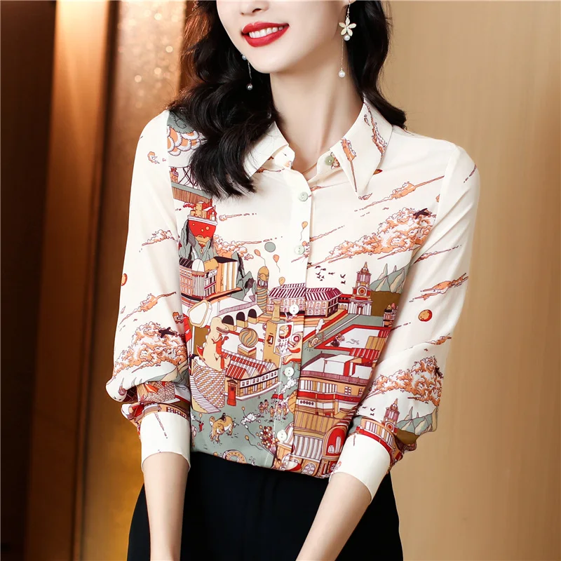 Fashion printing ladies shirts New elegant Women\'s Blouses 2023 Spring Autumn Long Sleeve Shirts Tops Blusas Mujer