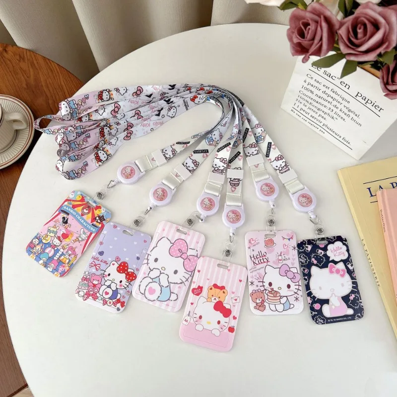

Lovely Sanrio Anime ID Badge Holder Neck Strap Hello Kitty Subway Card Holders Student Campus Lanyard Credential Holder Gifts