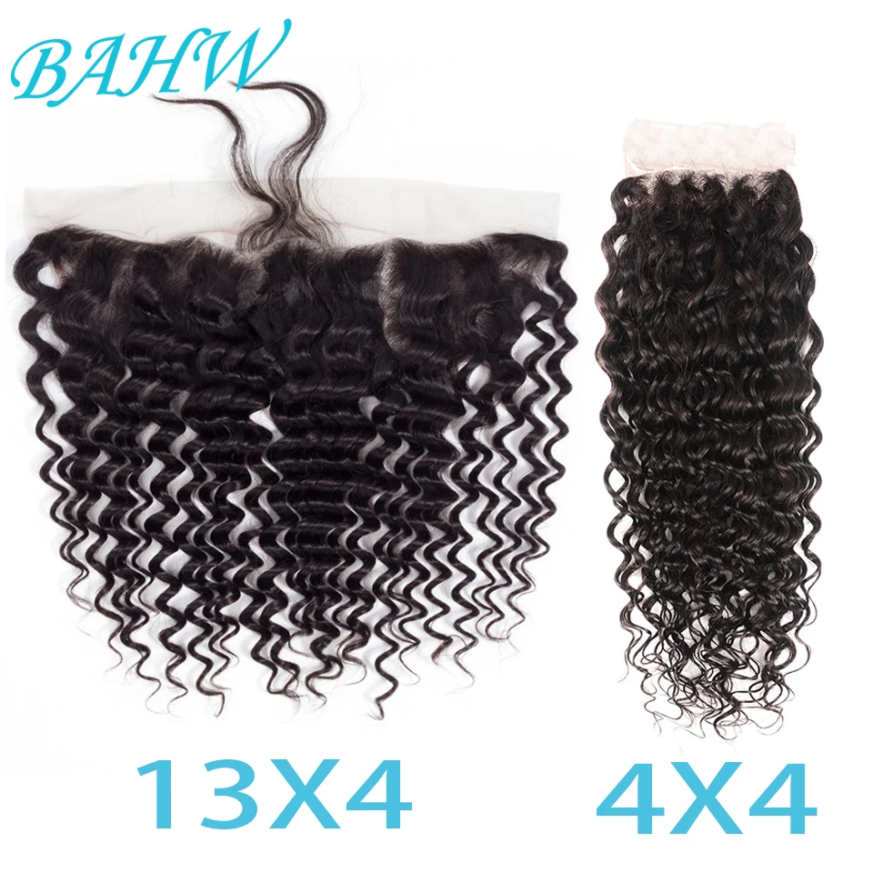 13x4 Water Wave Brazilian Lace Frontal Closure Pre Plucked Lace Frontal 4x4 Lace Closure 100% Human Hair Remy Hair Natural Color