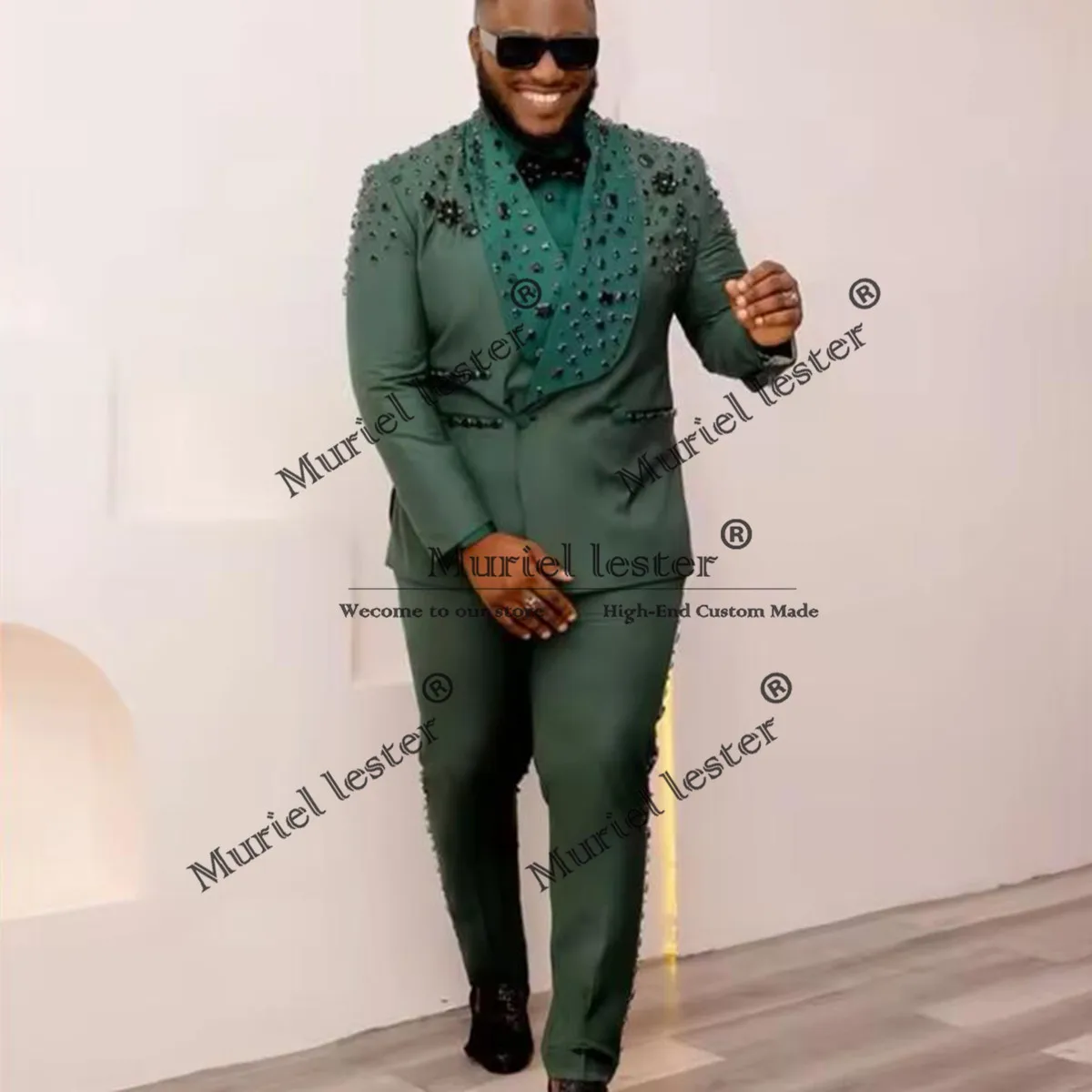 

Arm Green Wedding Suits For Men Jewelry Stones Shawl Lapel Prom Blazers Customized 2 Pieces Man Banquet Party Groom Tuxedos 2025