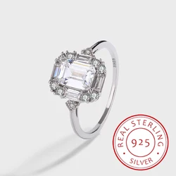 Luxurious Exaggerated Authentic S925 Silver Square Rock Candy Pagoda Large Diamond Ring Engagement Proposal Ring