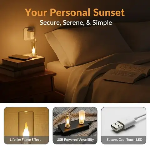 USB Vintage Style Flame Flickering LED Candle Night Light Clear Glass Retro Lamp for Cafe Shop Home Car Decor