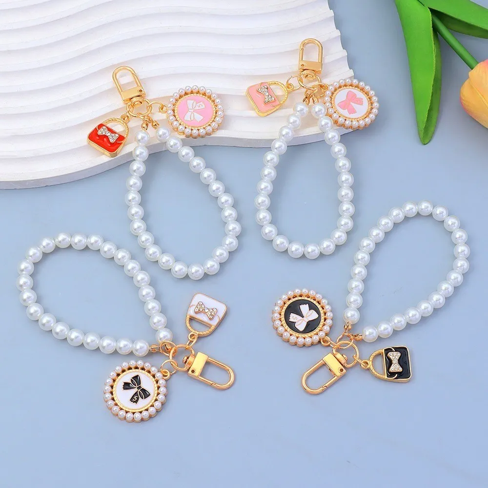 

Colorful Mini Handbag Bowknot Key Ring Sweet Imitation Pearl Keychains Women Girl Backpack Ornaments Gifts