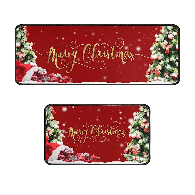 Two-piece Christmas themed carpet non-slip door entry mat Absorbent bathroom porch mat festive atmosphere