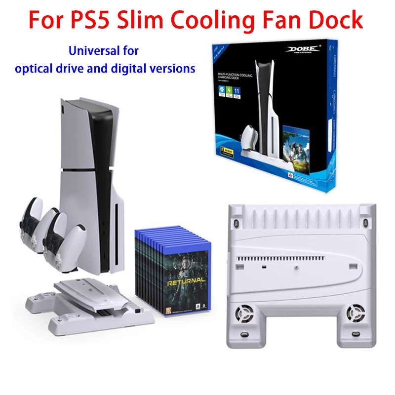 Multifunctional Cooling Fan Base For PS5 Slim Console Dual Controller Charging Dock With CD Storage Rack For PS5slim Host