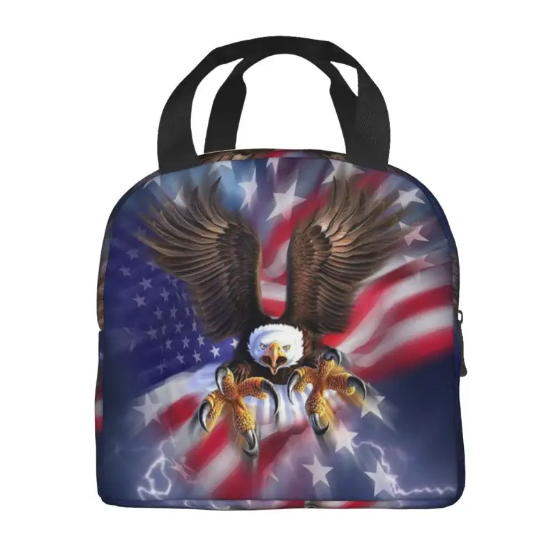 American Flag And Eagle Resuable Lunch Box Women Leakproof US Patriotic Cooler Thermal Food Insulated Lunch Bag Office Work