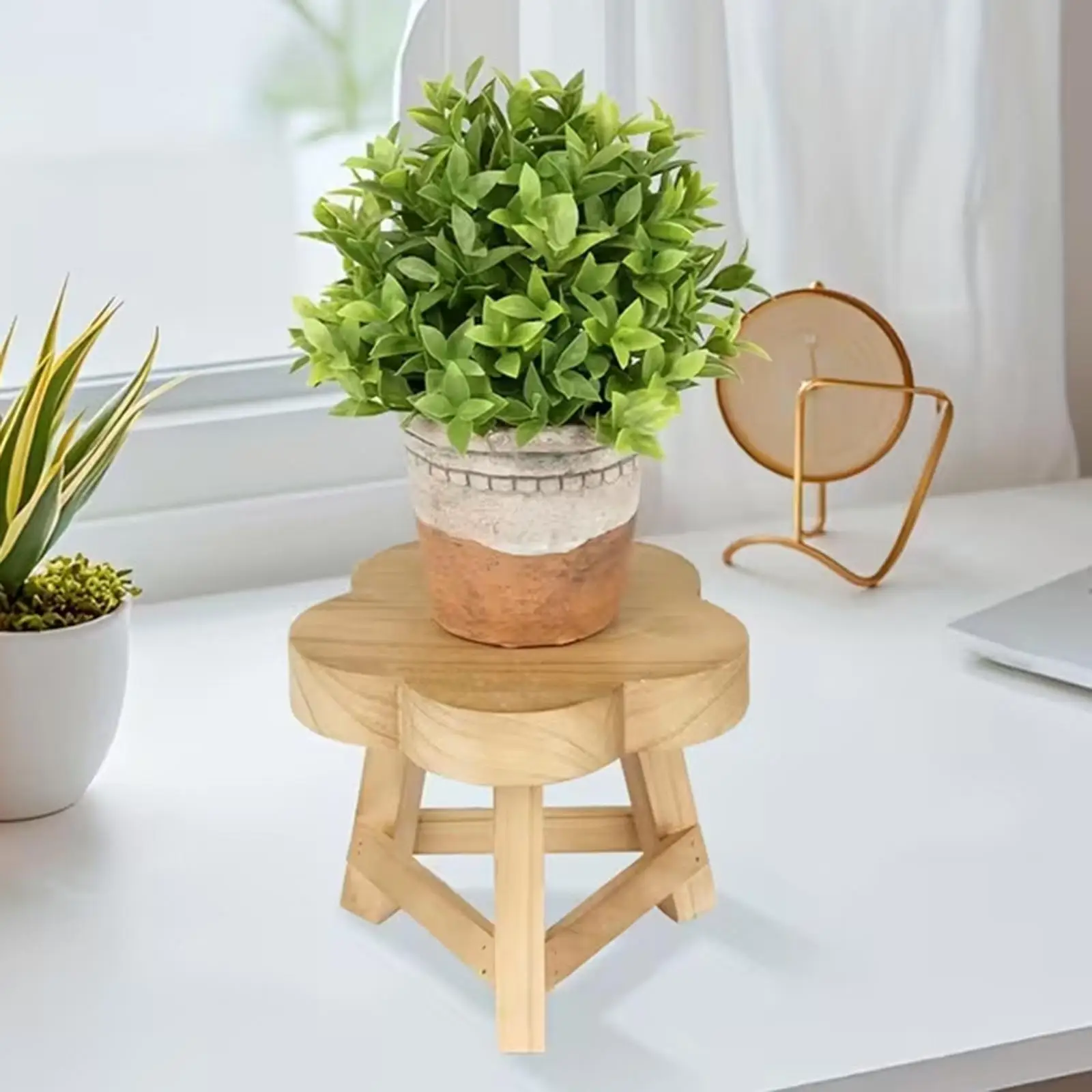 Flowerpot Stand Wooden Stool Plant Riser Floral Shelf Indoor Outdoor Furniture for Living Room and Office