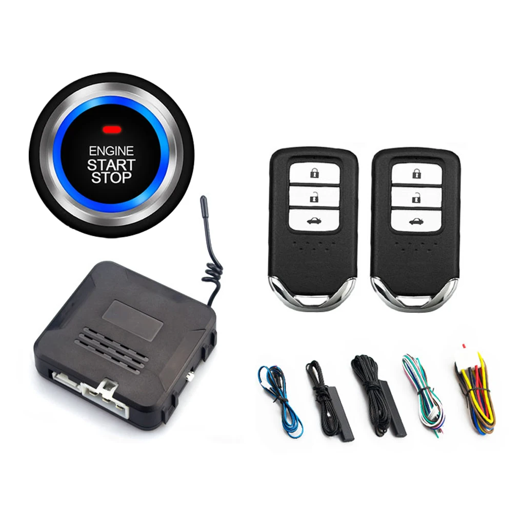 Car Alarm With Autostart Push One Button Auto Start Stop Keyless Entry System Smart Key Remote Start Kit Automotive Accessories