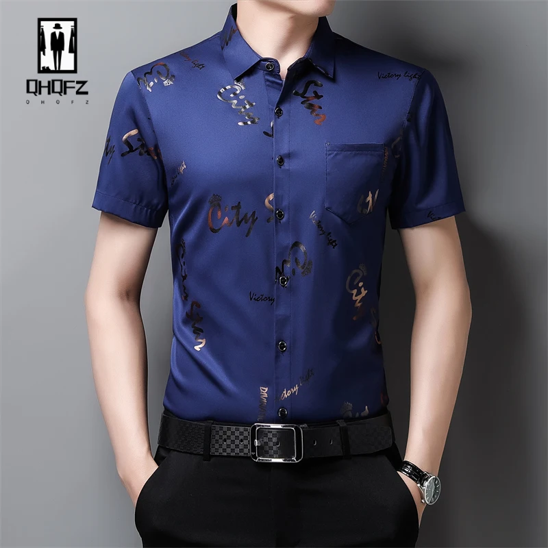 Men\'s Casual and Fashionable Short Sleeved Printed Shirt Wrinkle Resistant Business Top Without Ironing