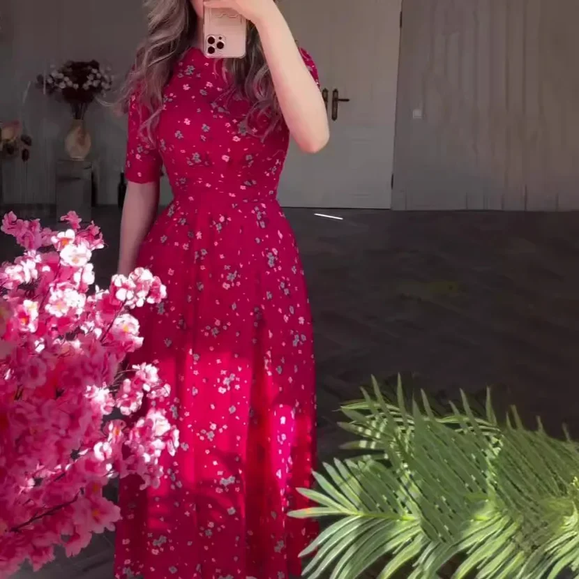 Herbst Frauen Fünf Viertel Hülse Gedruckt Französisch Temperament Oansatz Lange Kleid Sommer Chic Street Lady Outfit