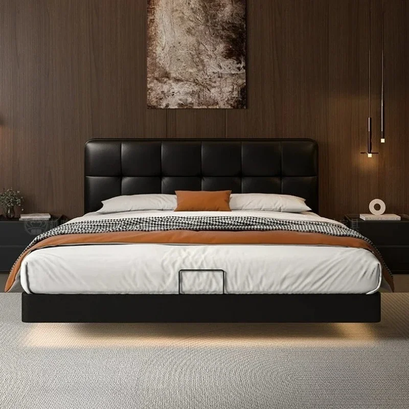 Modern Leather Black Floating Double Bed 2 People Lit 150x200 180x200 200x220cm Bedroom Beds And Bed Frames Furniture Luxury