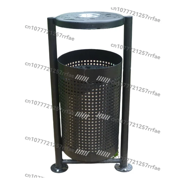 Outdoor garden steel garbage unique design wall-mounted trash can with cylinder