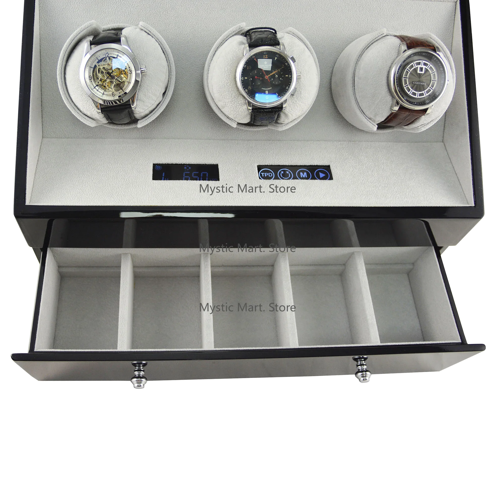 Model T61BH-1-RB Wooden Watch Winder Box | 3+5 Slots Automatic Collection Display Case with Imported Motor & Storage Function