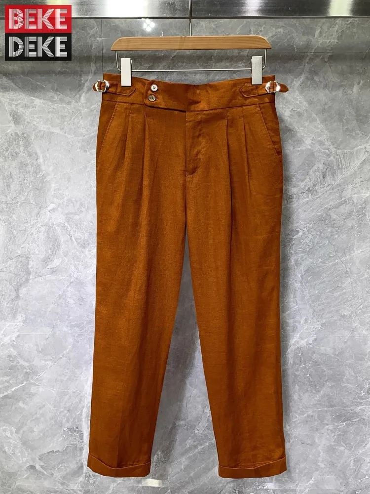 Top Quality New Summer Mens Linen Pants Straight-Leg Casual Thin Breathable Lightweight Fashion Comfortable Trousers Hot Sale