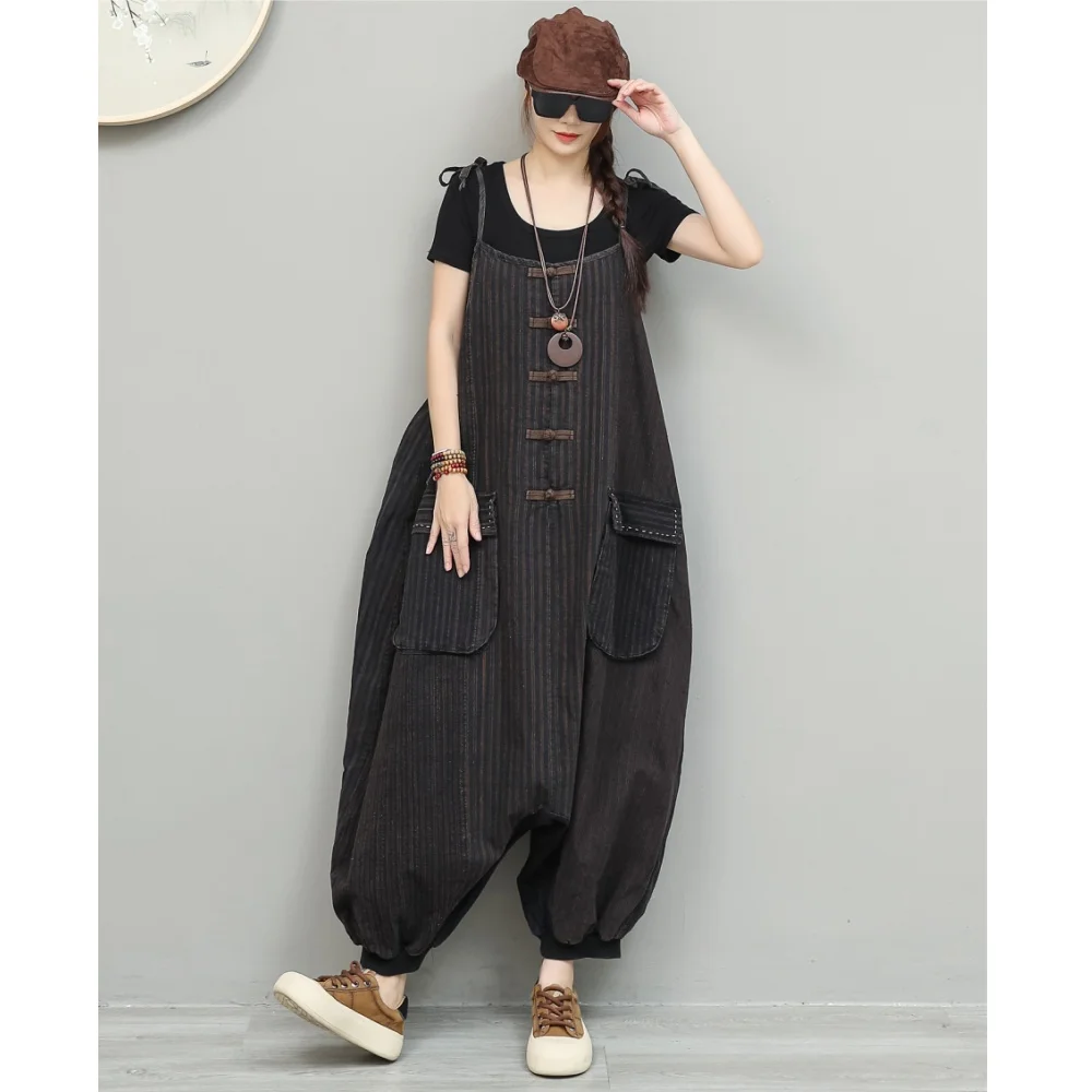 Vintage-style Simple Old Fabric Overalls Women 2026 Summer New Loose Large Pock…