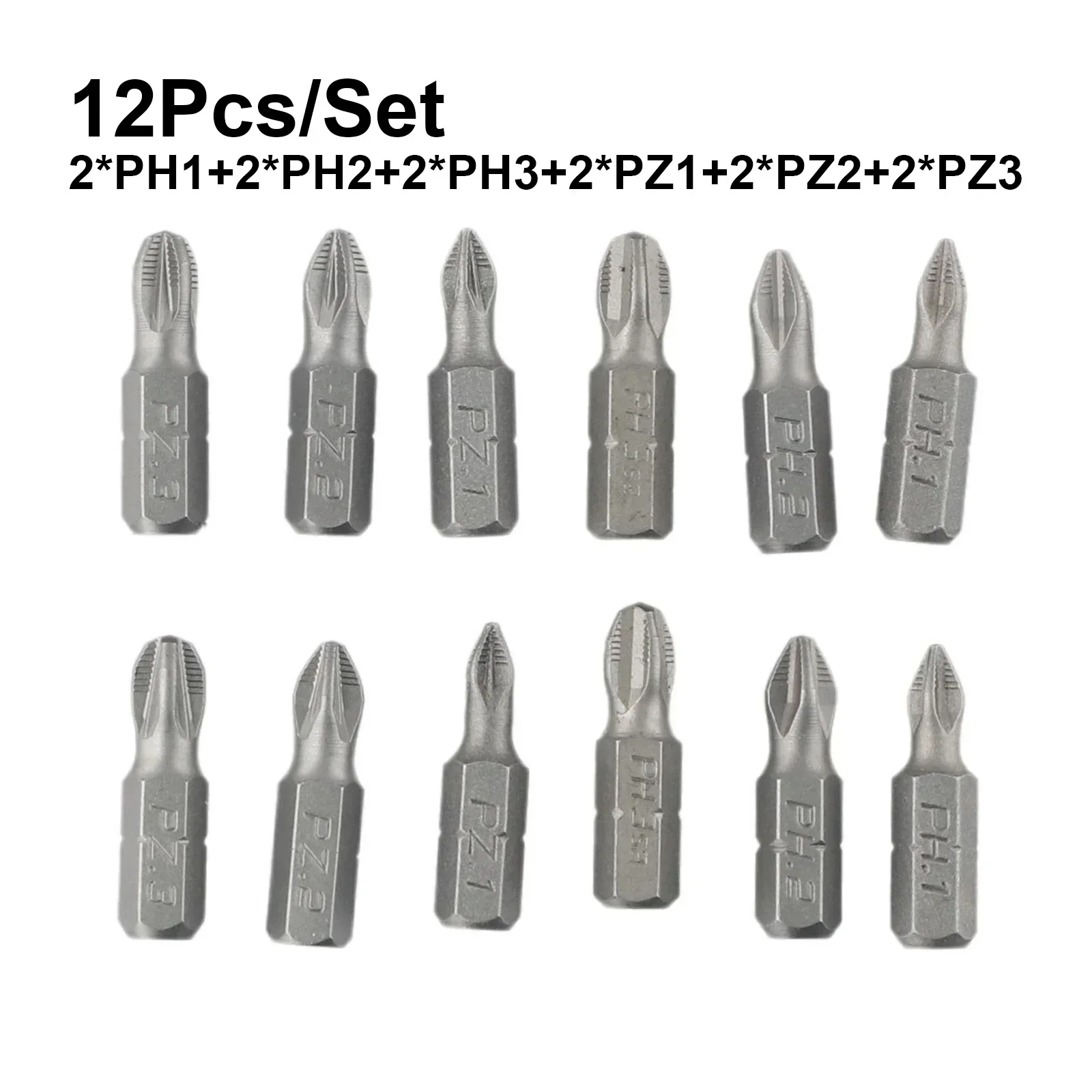 12Pcs Non-Slip Batch Head Phillip Bits Hex Shanked Screwdriver Magnetic Single Head PH1 PH2 PH3 PZ1 PZ2 PZ3 Hand Repair Tools