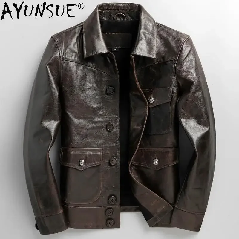 

Genuine Leather Jacket Men 2020 Vintage 100% Cowhide Leather Coat Spring Autumn Mens Jackets and Coats Chaqueta Cuero Hombre