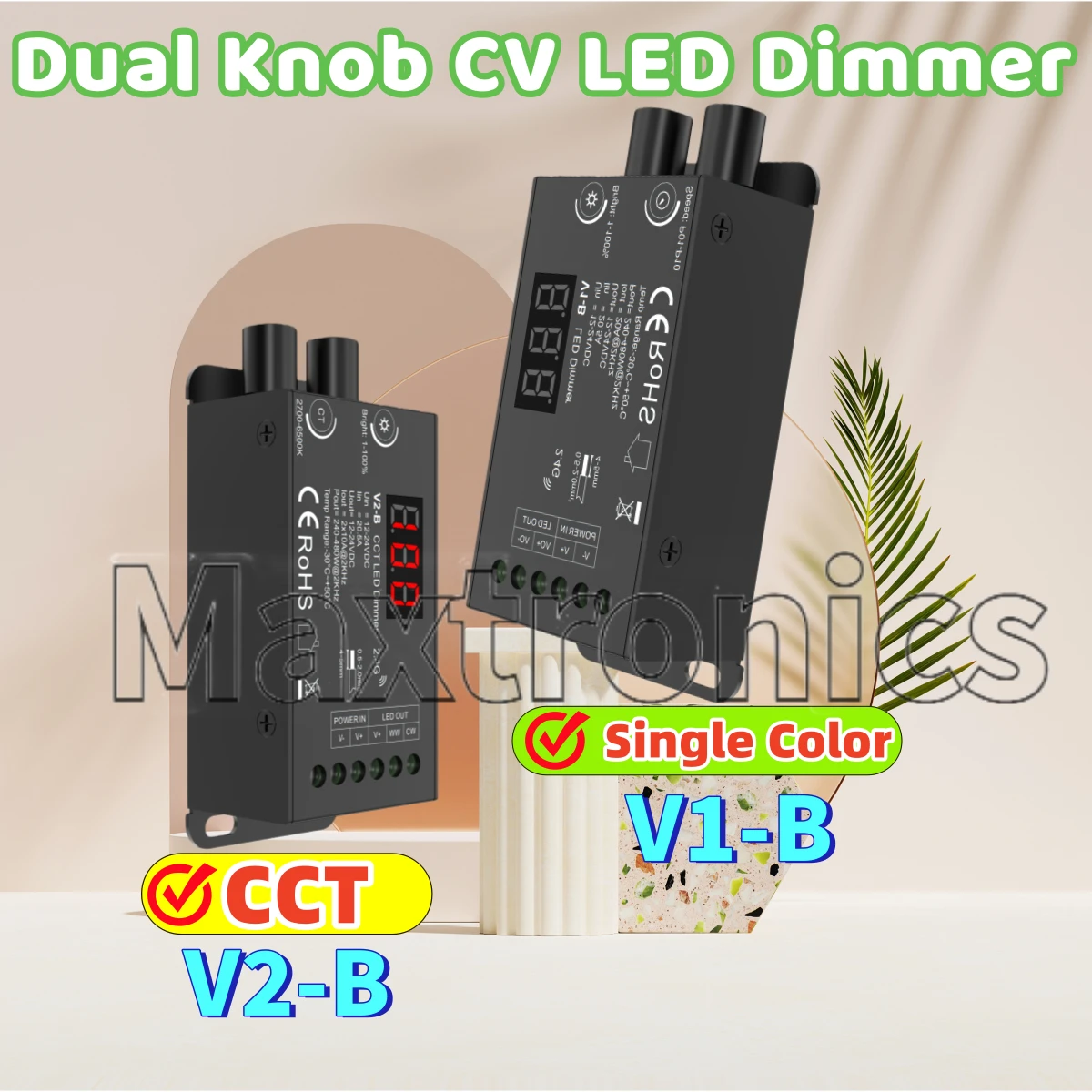 

Skydance DC12-24V Dual Knob CV LED Dimmer Brightness 30M With Digital Display RF2.4G for V1-B Single Color V2-B CCT LED Strip