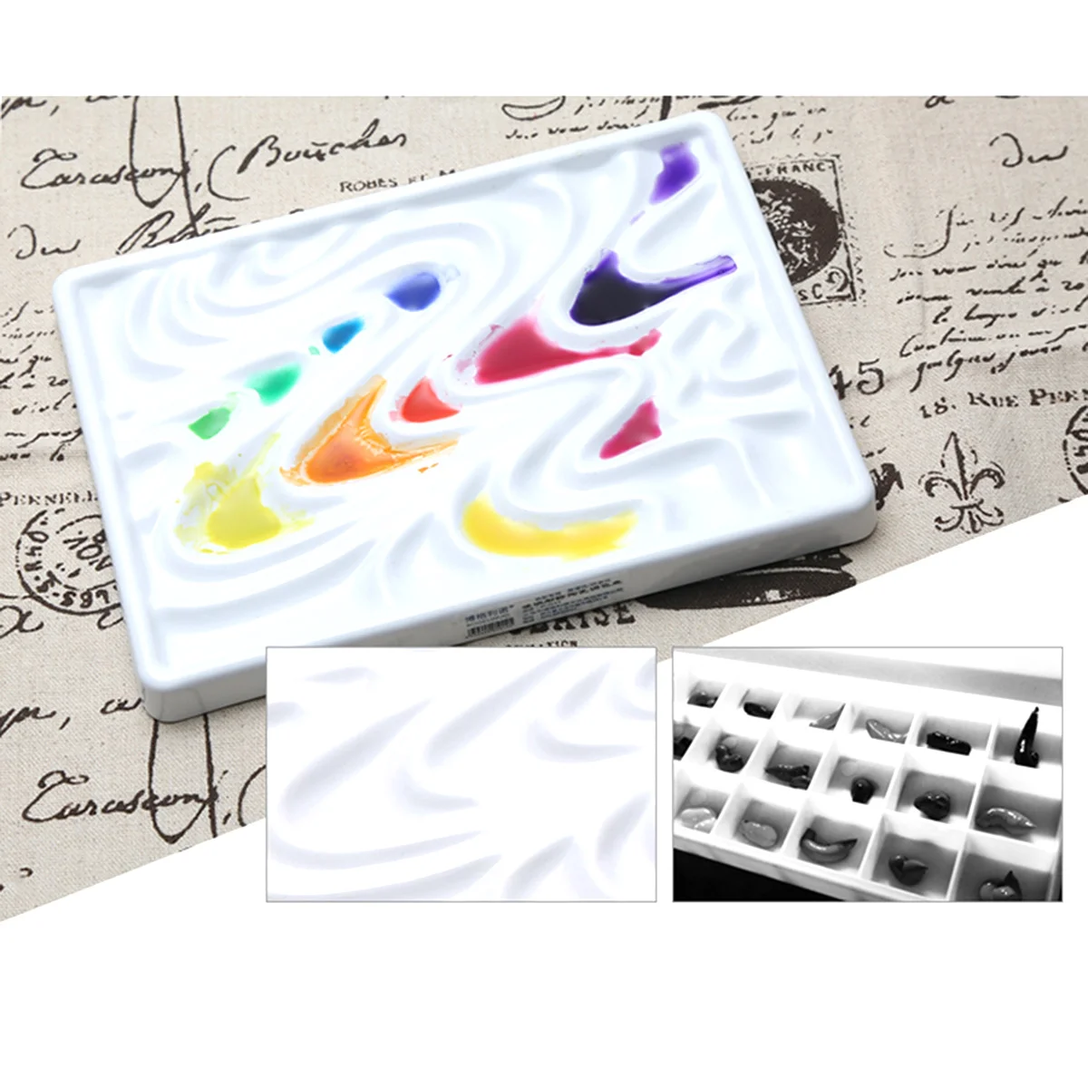

Wave Ripple Imitation Ceramic Watercolor Palette White Rectangular Painting Tray for Artists Smooth Easy Clean Procelain Craft
