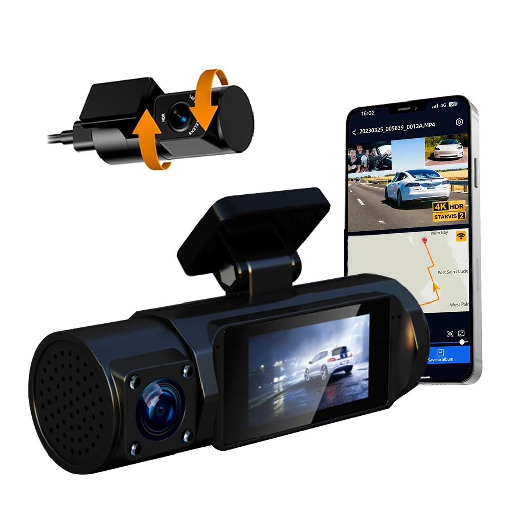 4K 3 Channel Dash Cam Hdr Night Vision Front Rear Inside 3 Channel Dash Cam 4K With Wifi