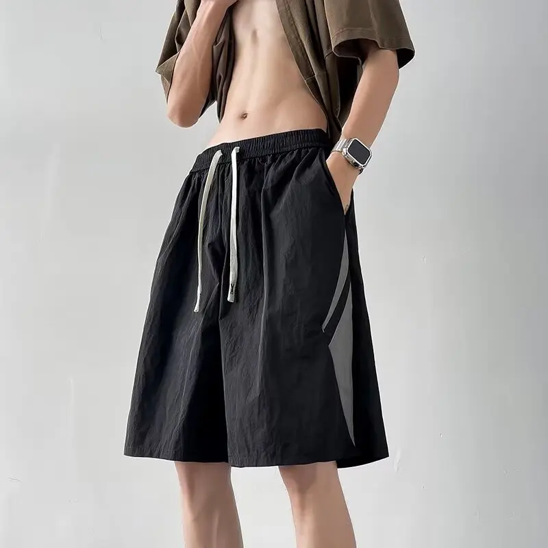 Ice Silk Men's Summer orts Five-Quarter Drapey Casual Sports Pants Four-Quarter Pants Versatile Loose Fit Straight Leg Beac...
