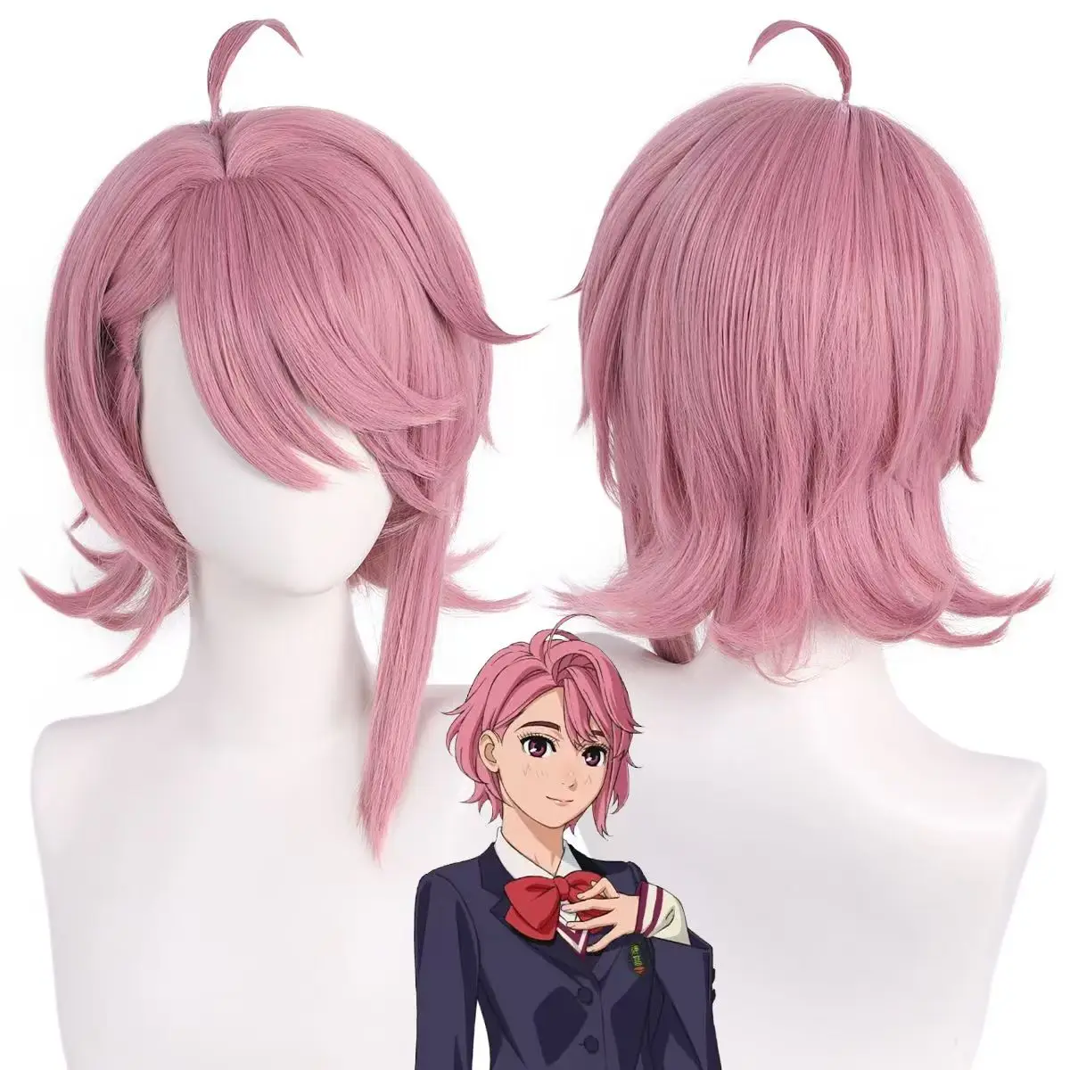 Dandadan Aira Shiratori Cosplay Wig Pink Short Heat Resistant Synthetic Wig For Halloween Party Comic Con Costume Party