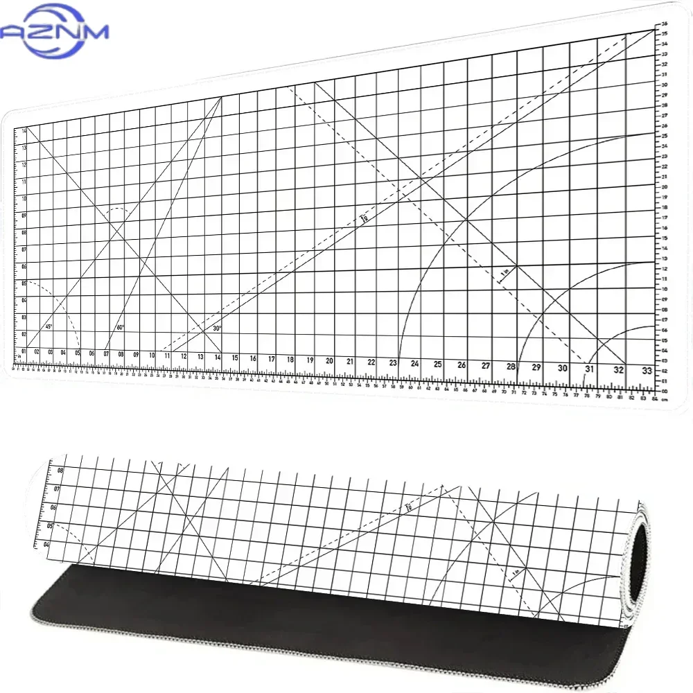Large Grid Ruler Desk Mat, Non Slip Rubber Base Thick Stitched Edge Mouse Pad for Craft Drawing Work
