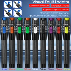 1/10/20/30/50mw Visual Fault Locator FTTH Fiber Optic Cable Tester Pen SC/FC/ST 2.5MM Interface VFL 5-50Km Range