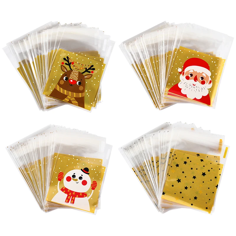 

100Pc 7x10cm Merry Christmas Cookie Bag Xmas Snack Candy Gift Self Adhesive Bag Christmas Party Favor Decoration